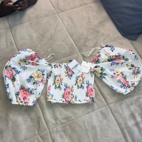 NWT Forever 21 Floral Crop Top - White, Pink, Blue, Yellow - Picture 1 of 3